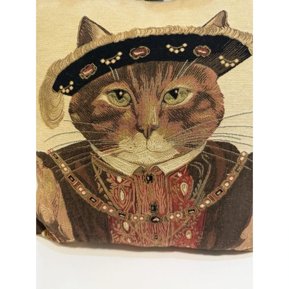 Jacquard Woven Throw Pillow Susan Herbert Cat A 15x15 in Belgian Made Home Decor